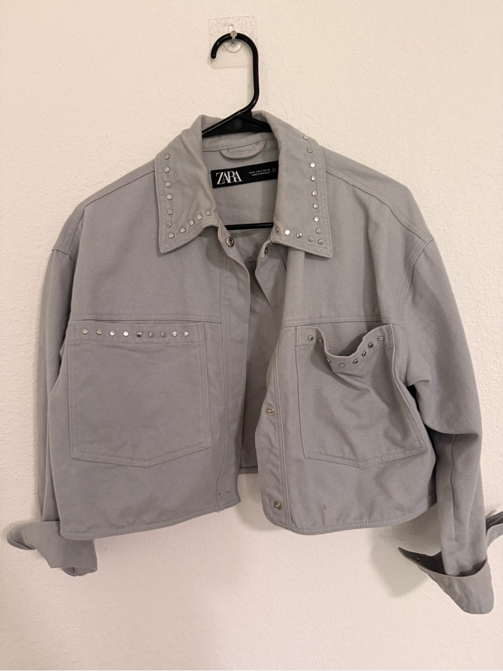 ZARA Gray Studded Cropped Jean Jacket